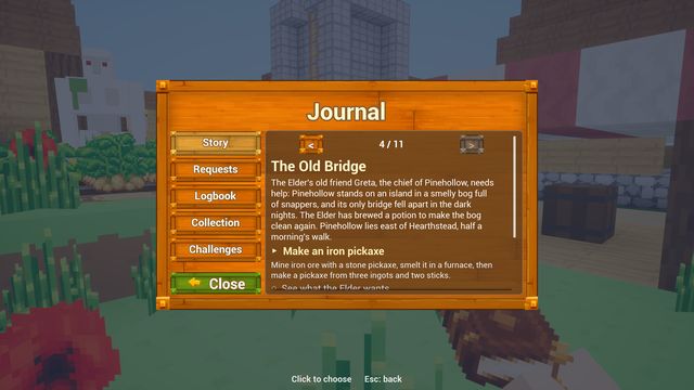 The journal, with the story's current chapter and goal