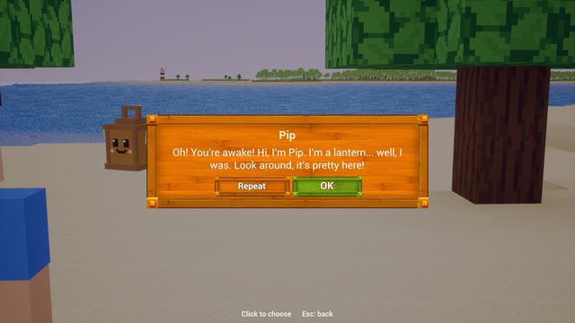 Pip, a little lantern sprite, says hello on the beach
